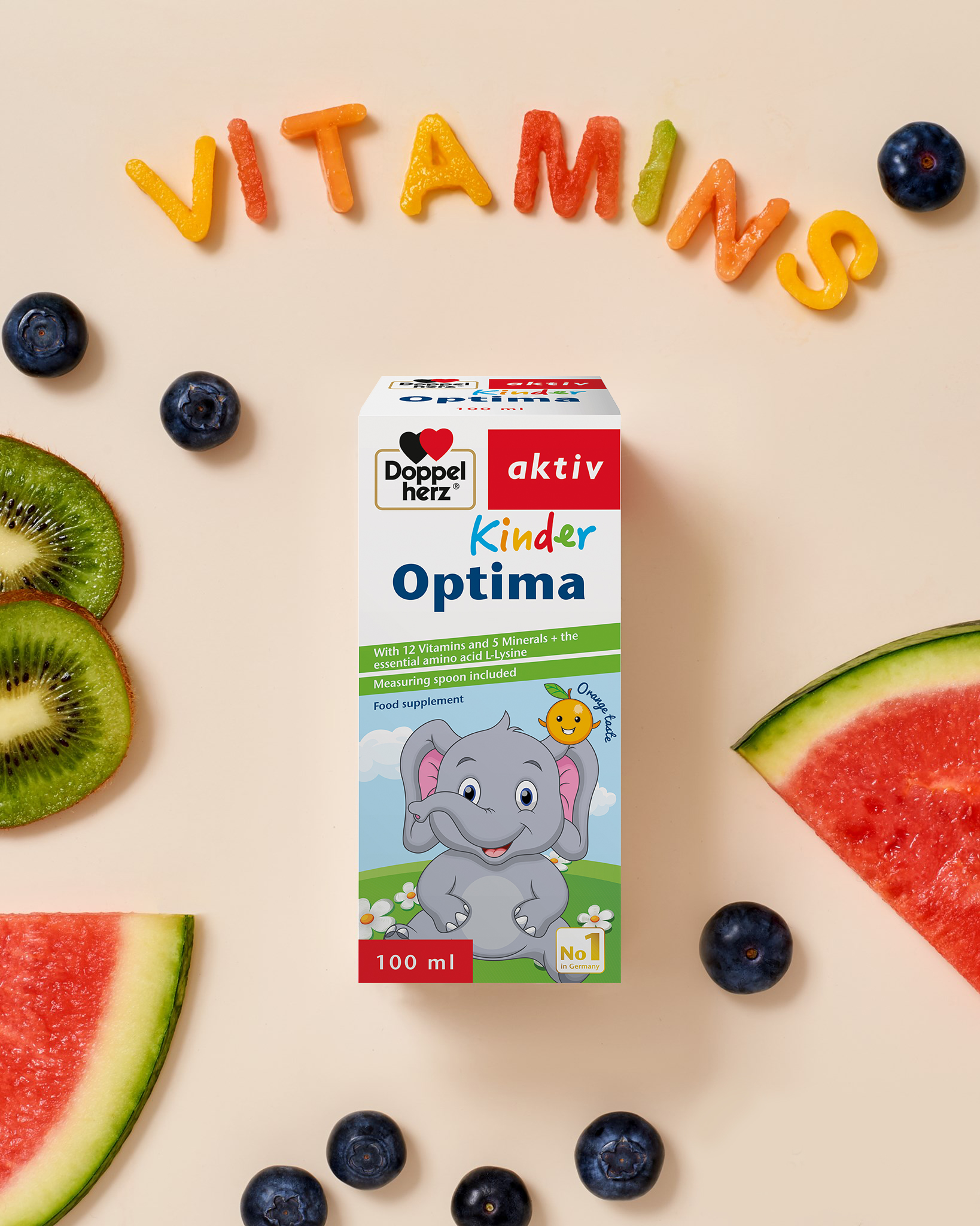 Bộ đôi Vươn cao tầm vóc 02 Siro ăn ngon, cải thiện tầm vóc cho bé Doppelherz Aktiv Kinder Optima