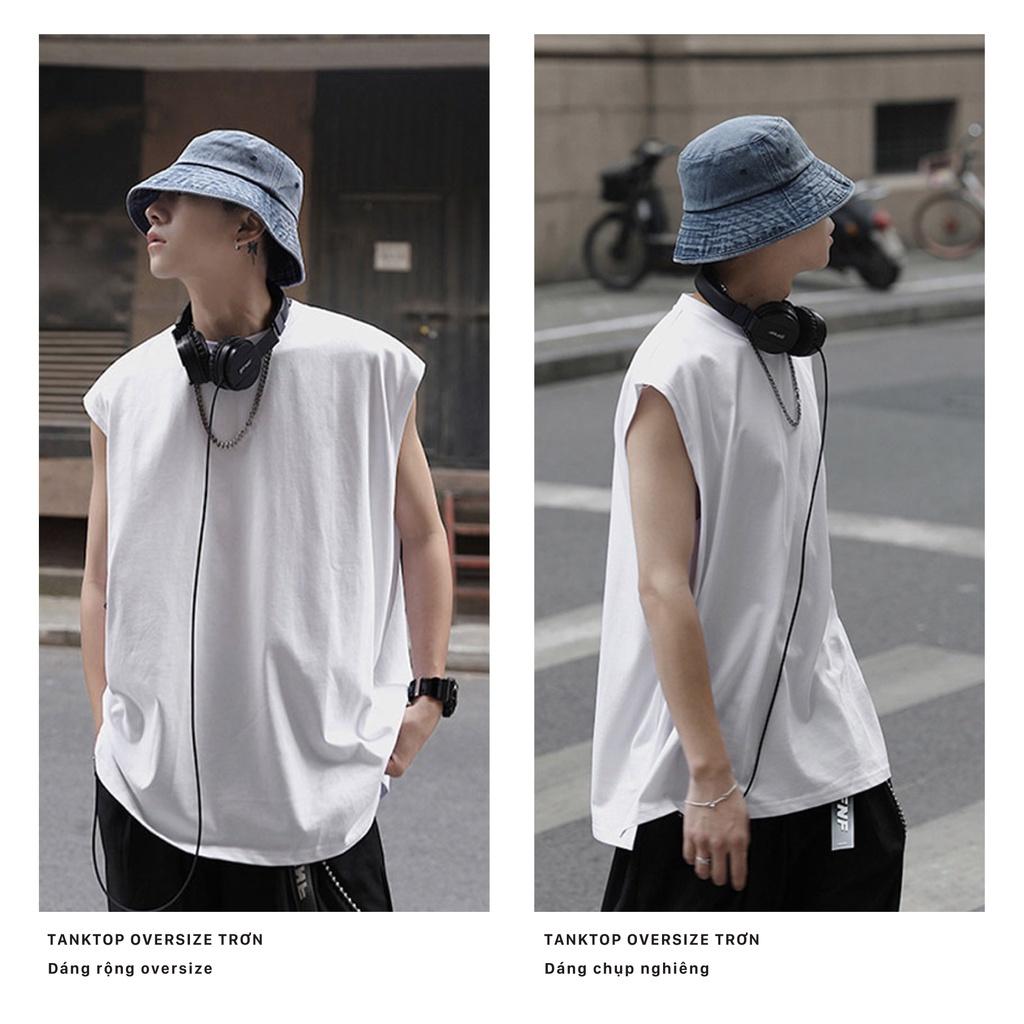 Áo tanktop oversize trơn phong cách trẻ trung - áo ba lỗ nam nữ unisex form rộng vải cotton