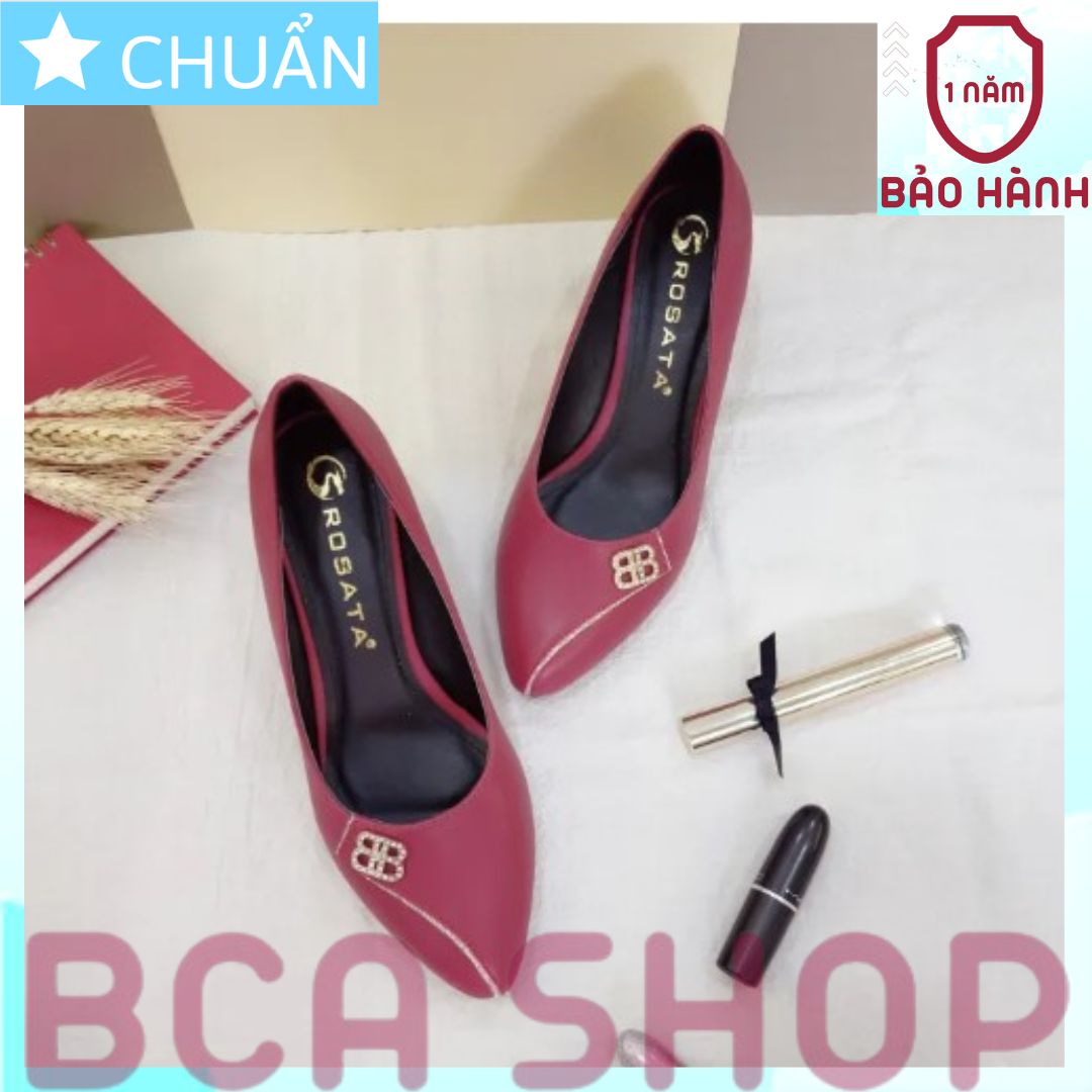 Giày cao gót nữ 5p RO375 ROSATA tại BCASHOP mũi tròn nhẹ nhấn 1 đường hạt lấp lánh - màu đỏ