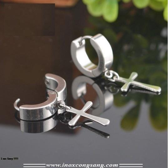 Bông Tai Nam Inox Khoae Tròn Rớt Thánh Giá Cá Tính Phong Cách Hàn
