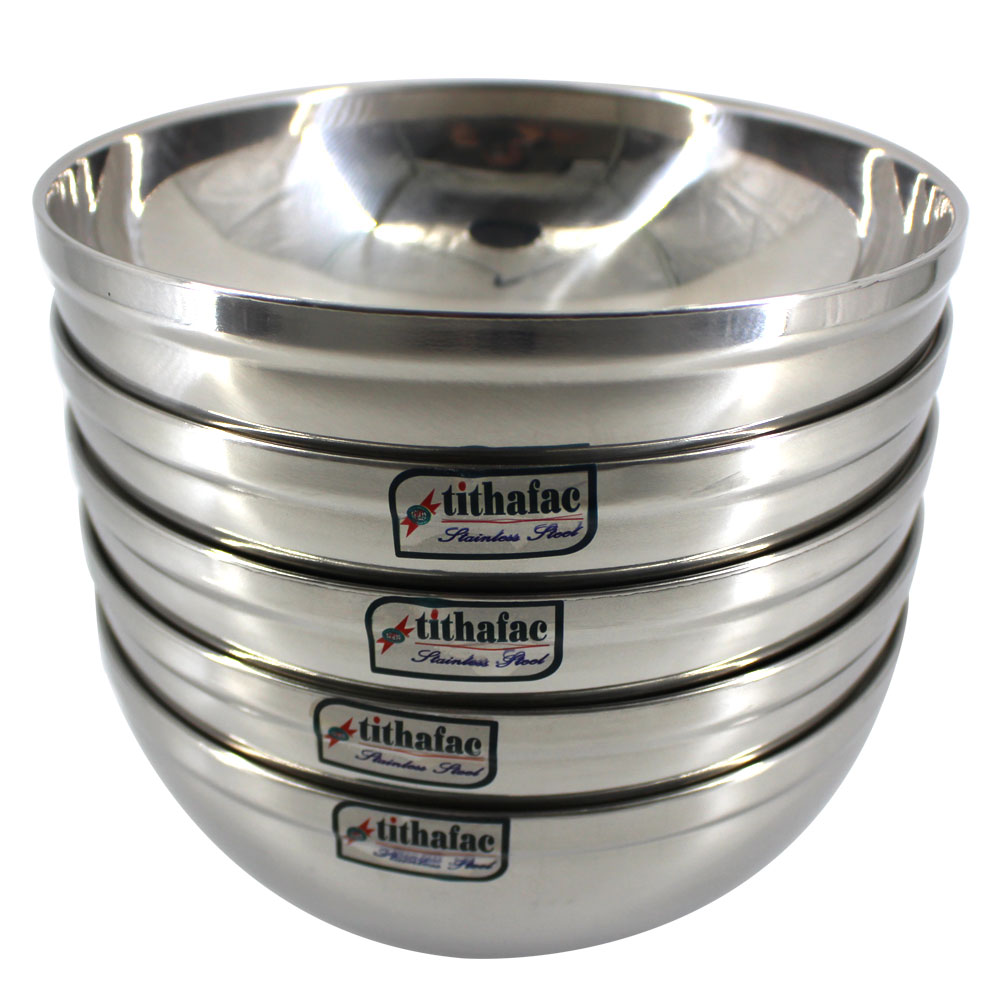 Combo 5 Tô Inox Cách Nhiệt 2 lớp Loại trơn và sâu đường kính 13,14,18 cm Tithafac
