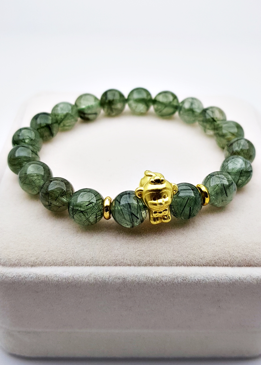 Vòng Tay Đá Thạch Anh Tóc Xanh Green Rutilated Quartz Tự Nhiên Tuổi Thân 11mm
