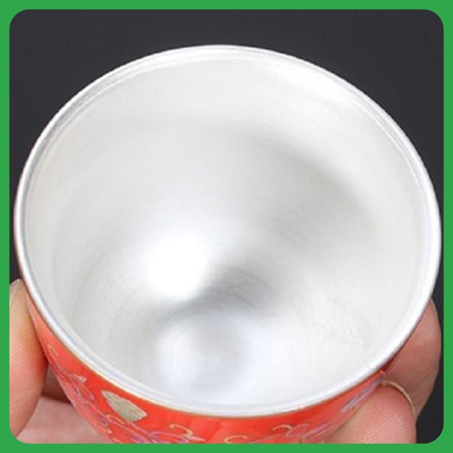 Chén Uống Trà Tử Sa Tráng Bạc SƯƠNG MAI Họa Tiết Hoa Sen Ngũ Sắc Tinh Tế Sang Trọng Dung Tích 70ML