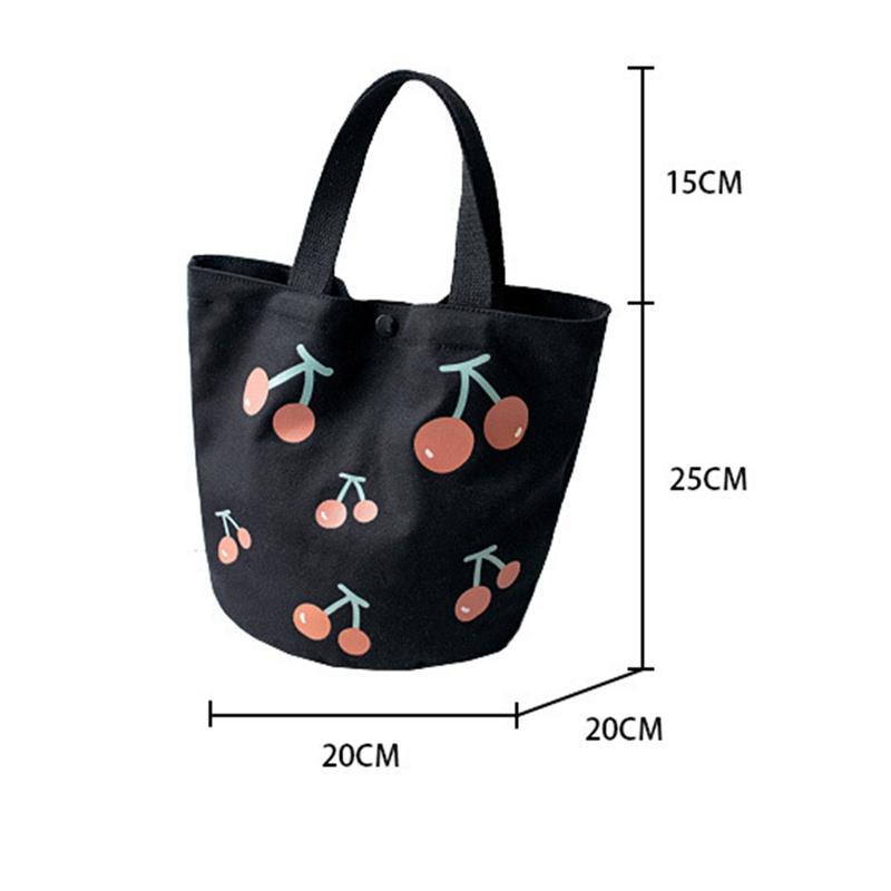 Túi Vải Canvas Đựng Hộp Cơm In Hình Quả Cherry Dễ Thương