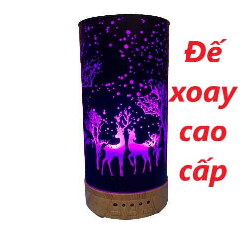 Máy xông tinh dầu Vdecor ĐẾ XOAY cao cấp hình hươu, led đổi 7 màu làm đèn ngủ