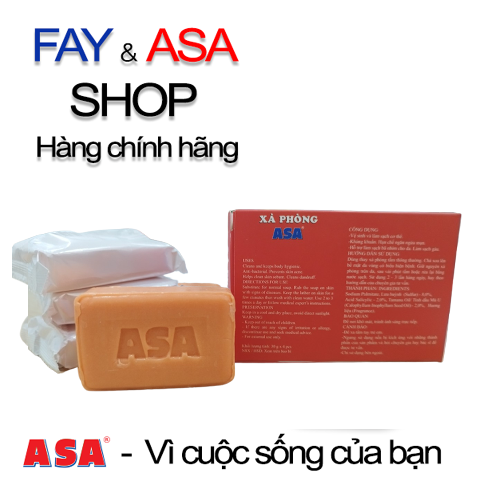 Xà phòng ASA 120g - Kháng khuẩn, hạn chế ngăn ngừa mụn, làm sạch gàu