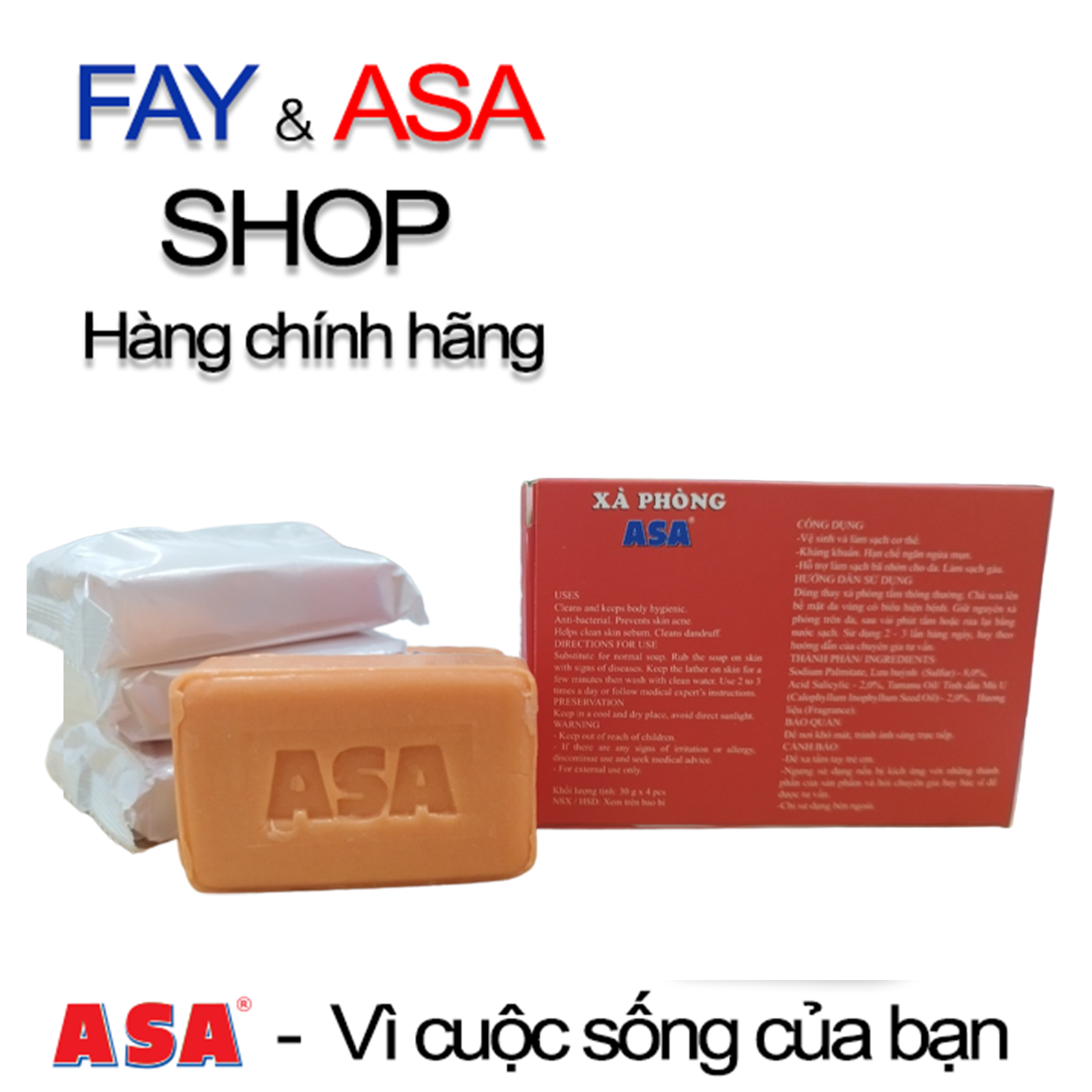 Xà phòng ASA 120g (4 bánh nhỏ) - Kháng khuẩn, hạn chế ngăn ngừa mụn, làm sạch gàu