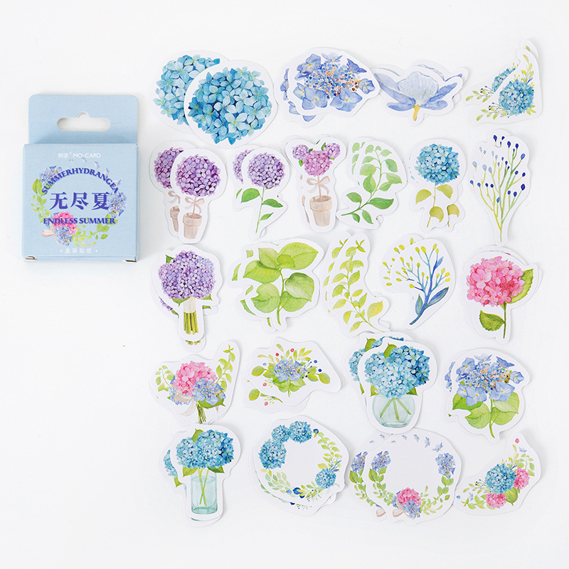 Hộp 46 sticker Cẩm tú cầu xanh - Hộp 45 miếng dán trang trí sổ tay Bullet Journal M874