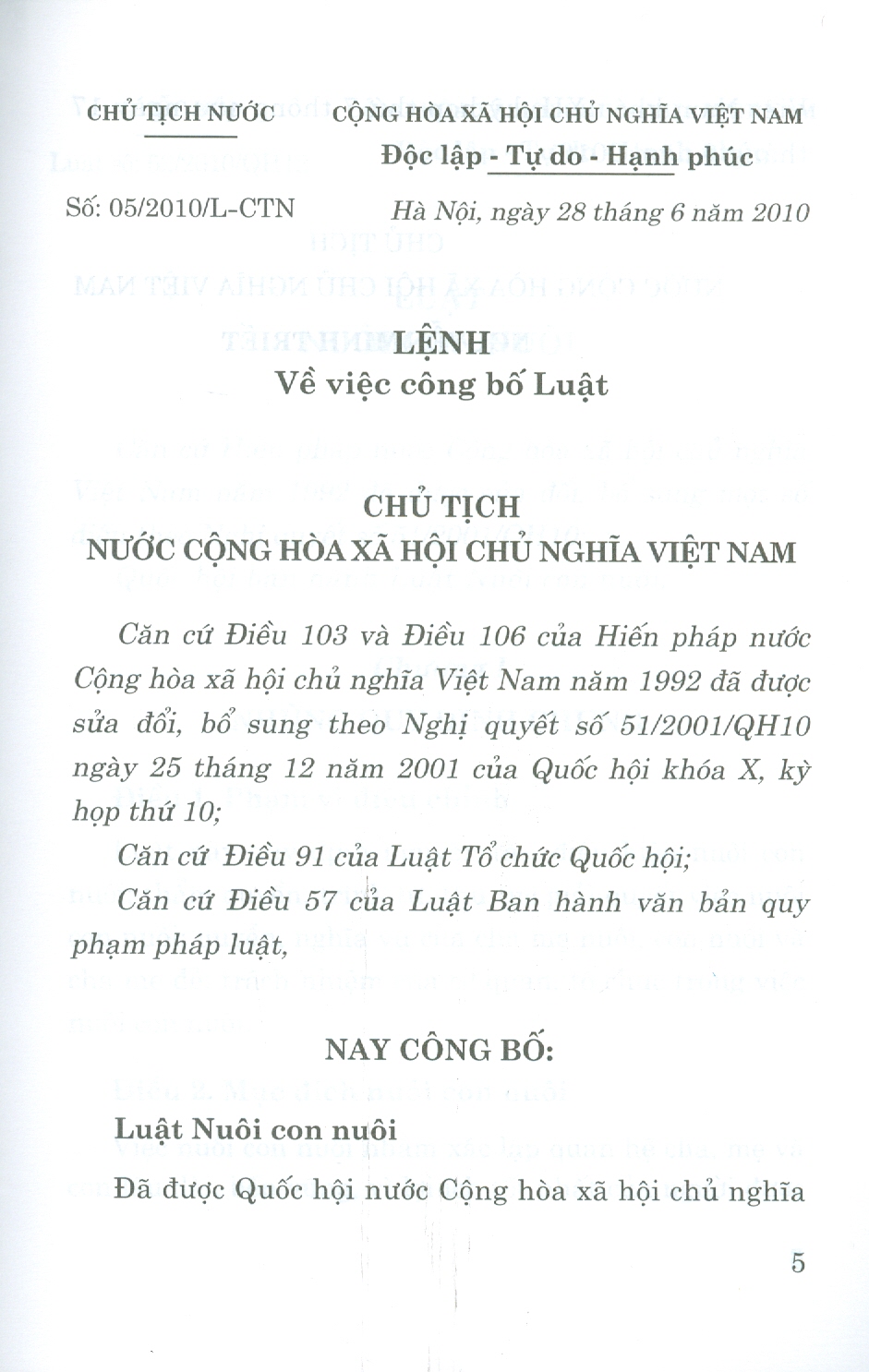 Luật Nuôi Con Nuôi Năm 2010