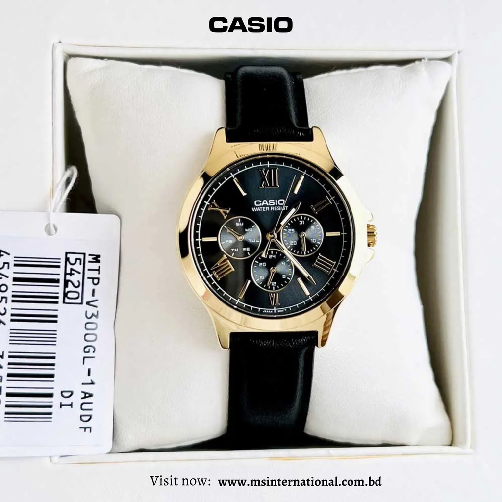 Đồng hồ nam dây da Casio chính hãng Anh Khuê MTP-V300GL-1AUDF