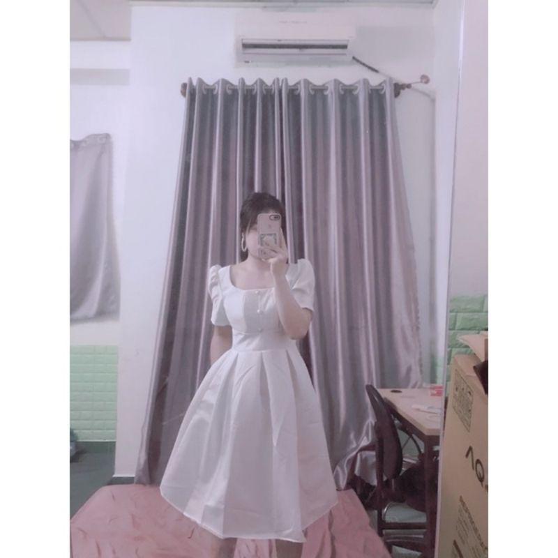 ĐẦM DÁNG SUÔNG TRẮNG ĐÍNH CƯỜM UMI