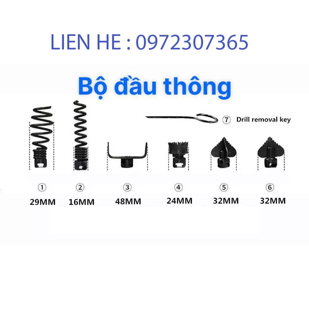 Dây thông tắc cống, đường ống, đường kính 16mm dùng tay quay dài 6m bao gồm 6 đầu thông và 1 tay quay