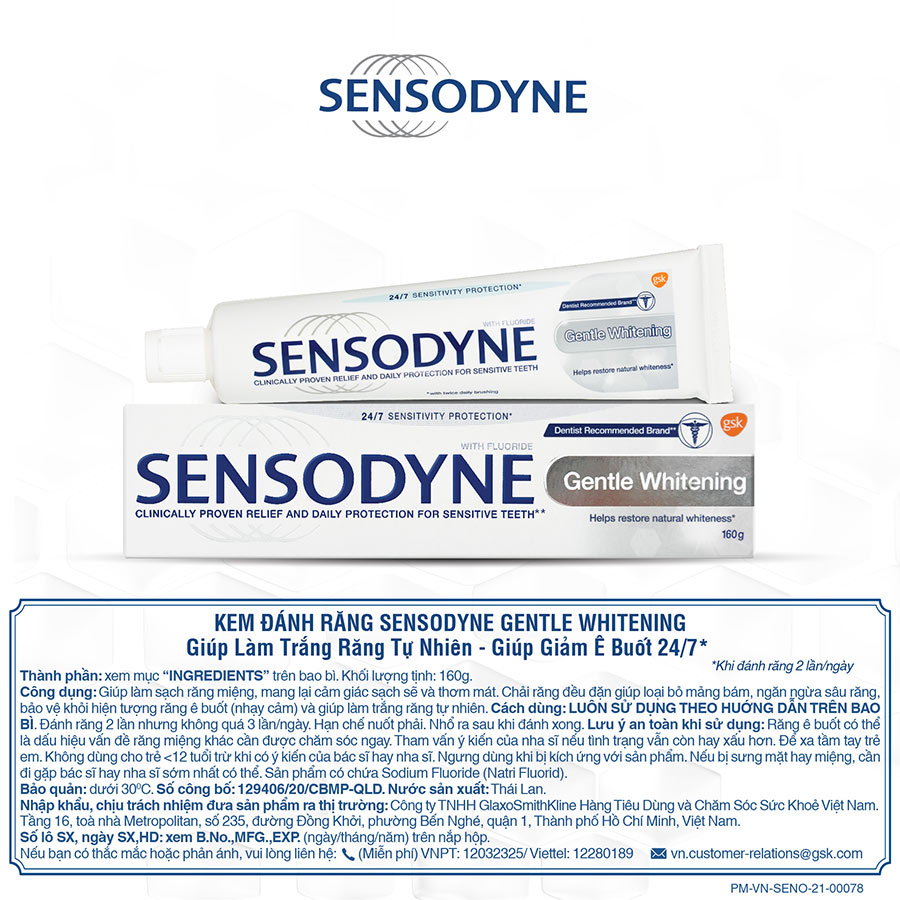 Kem Đánh Răng Sensodyne Gentle Whitening Làm Sáng Răng 160g