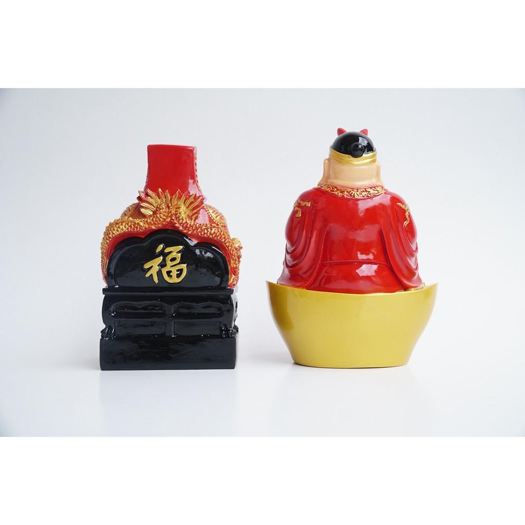 Tượng Thần Tài Thổ Địa đẹp sơn đỏ chiêu tài hút lộc - Cao 18cm - Đặc nguyên khối,nặng