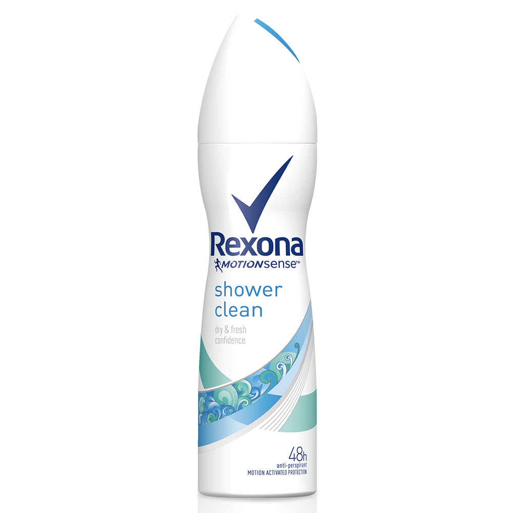 Xịt khử mùi Rexona Shower Clean khô thoáng tối ưu mát lạnh sảng khoái dành cho nữ, 150ml