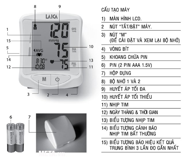 Máy đo huyết áp cổ tay điện tử Laica - Màn hình LCD to và nét