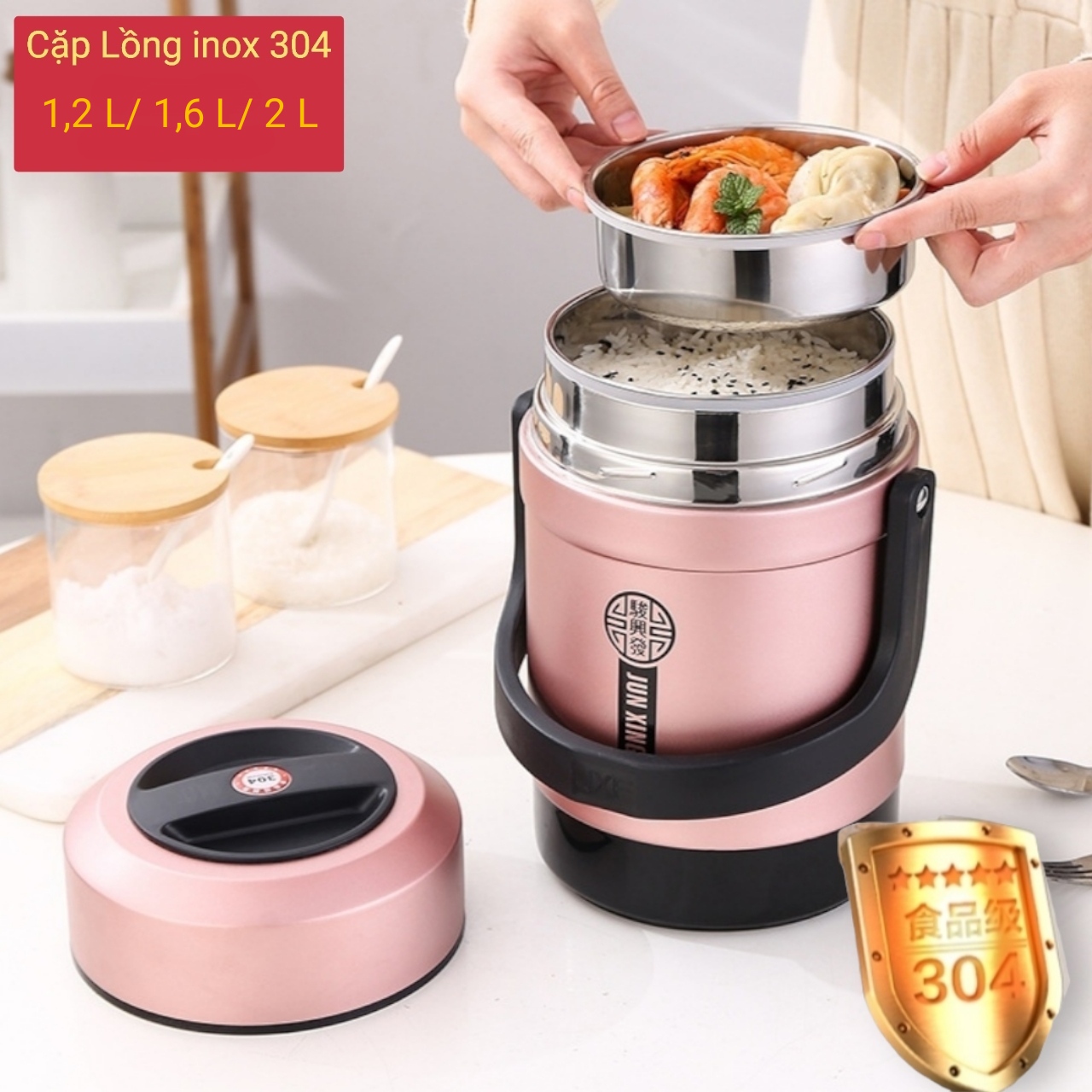 CaMen Hộp Đựng Cơm Giữ Nhiệt Inox 304 1,2L / 1,6L / 2L / 3 ngăn Chống Tràn ( tặng hộp bộ đồ ăn sét 6 món )