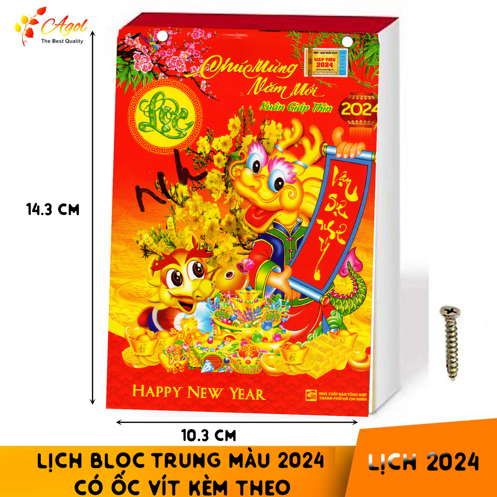 Lịch Bloc 2024 Cỡ Trung Có Màu Năm Giáp Thìn Khổ Giấy (10.3 * 14.3 cm)