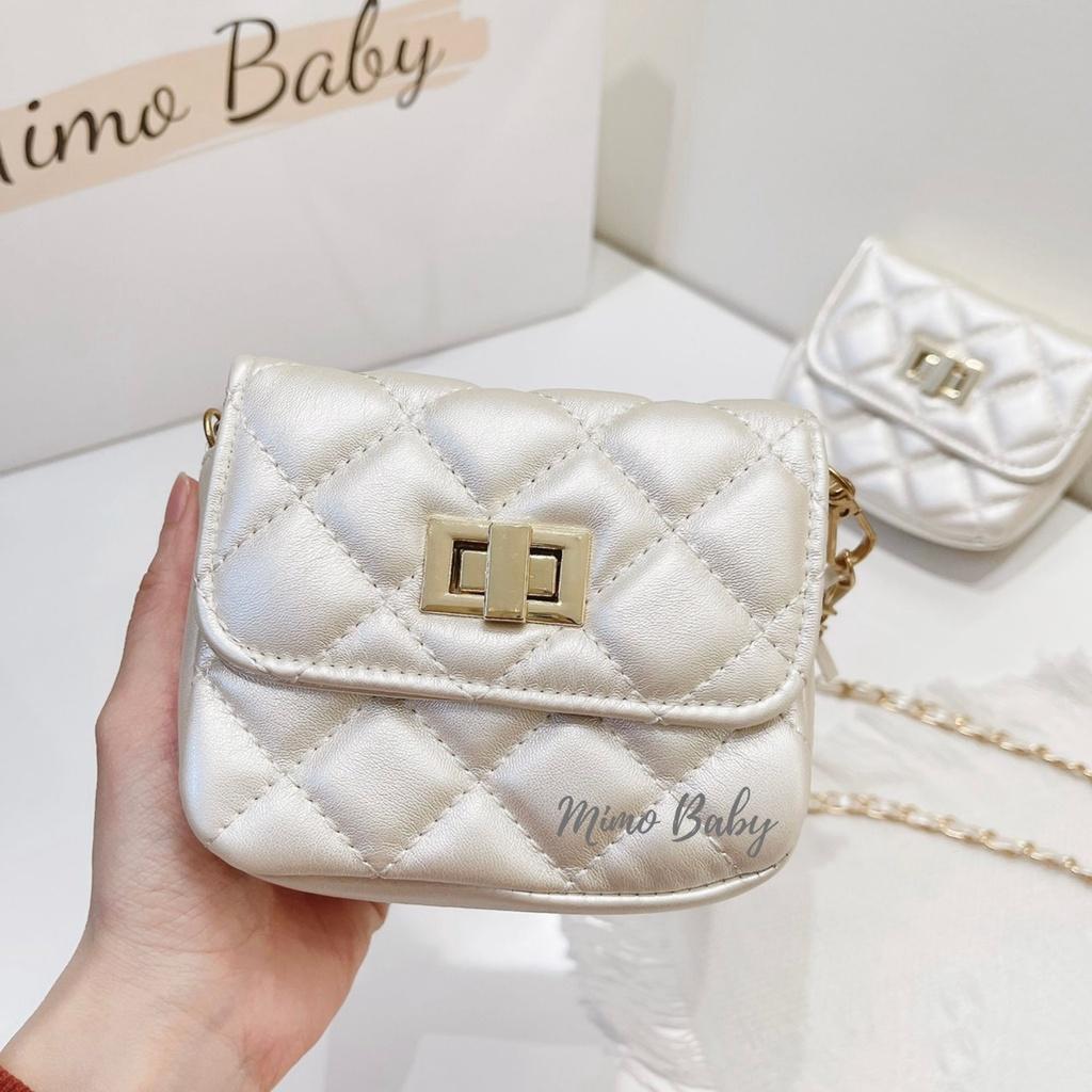 Túi đeo chéo mini trần trám màu kem bạc cao cấp Mimo baby TC02