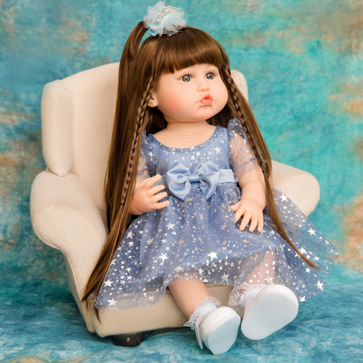 Búp Bê Tái Sinh Thân Nhựa Mềm Mại KEIUMI Chu Miệng Tóc Dài 55 cm = 22 inch Reborn Silicon Vinyl Doll PVN4699