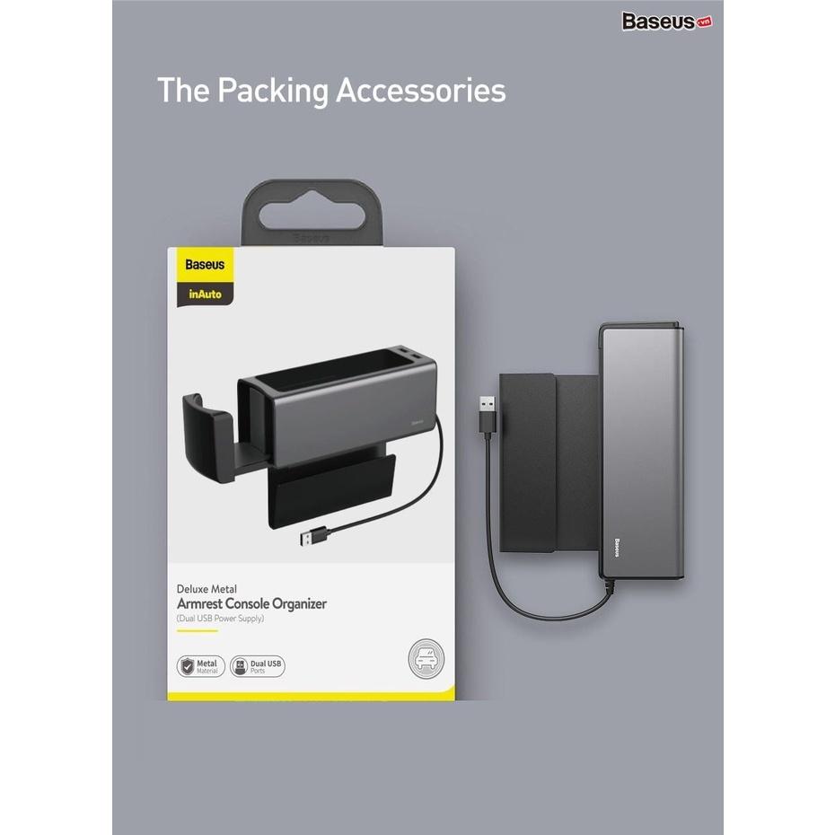 Ngăn chứa đồ tiện dụng tích hợp Dock sạc USB dùng trên xe hơi Baseus Deluxe Metal Armrest Console Organizer