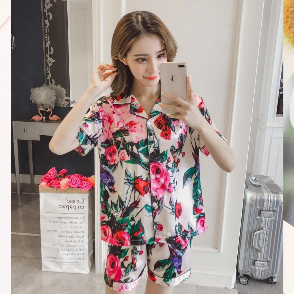 Đồ bộ pijama nữ quần đùi - đồ bộ mặc nhà đùi lụa satin mềm mịn, xinh xắn B60