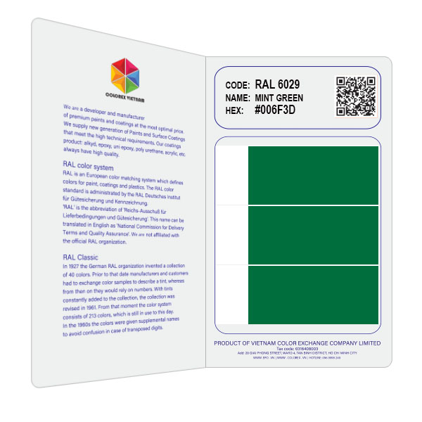 THẺ SO MÀU RAL FLASH CARD - MÀU RAL 6029