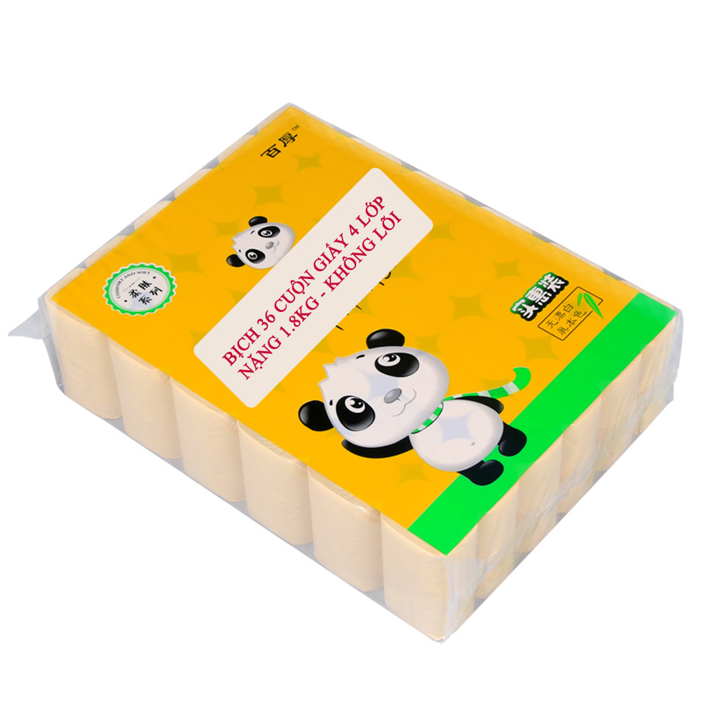 Giấy vệ sinh không lõi bịch 36 cuộn 4 lớp nặng 1.8kg dai mềm mịn dễ phân hủy.