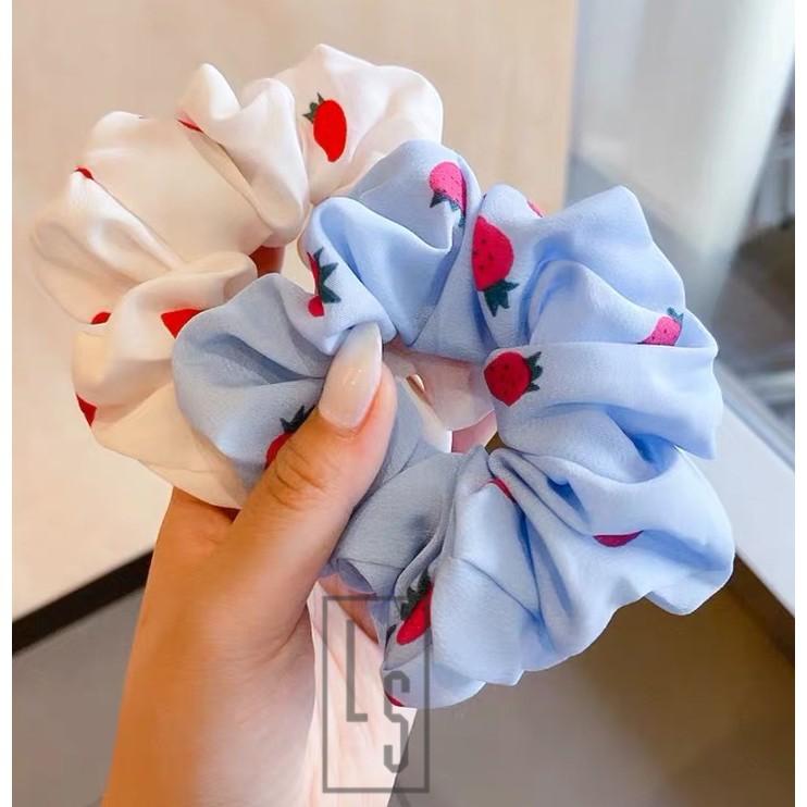 Chun Cột Tóc Dâu Tây Scrunchies Hàn Quốc - Buộc Tóc Scrunchies Dâu Tây