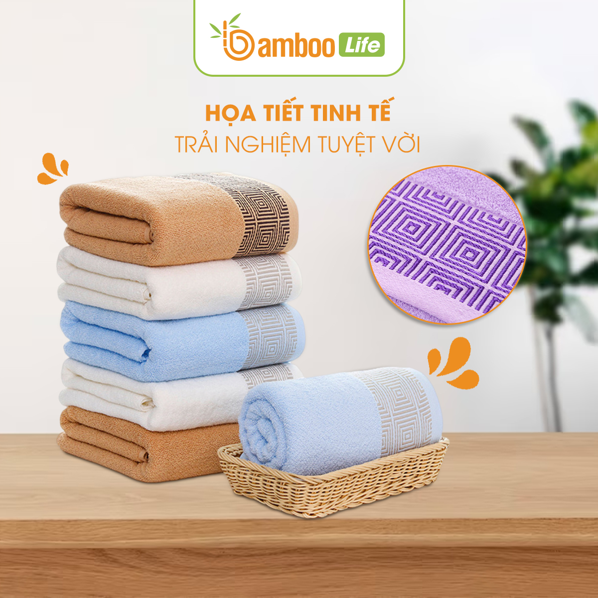 Khăn tắm sợi tre Bamboo Life hàng chính hãng Khăn lau người mềm mại kháng khuẩn siêu thấm hút an toàn cho da ngay cả với trẻ sơ sinh BL046