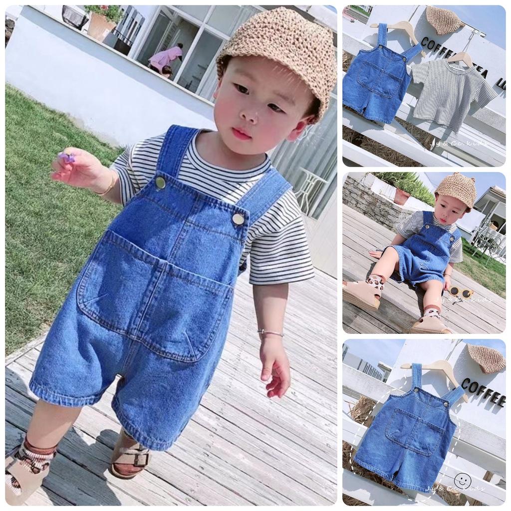 BY15 Size80-120 (6-23kg) Set yếm bé trai (Yếm jean + áo thun) Quần áo trẻ em hàng quảng châu