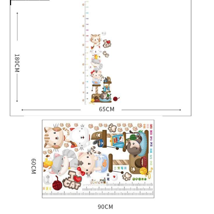 Decal dán tường thước đo mèo hoạt hình đáng yêu