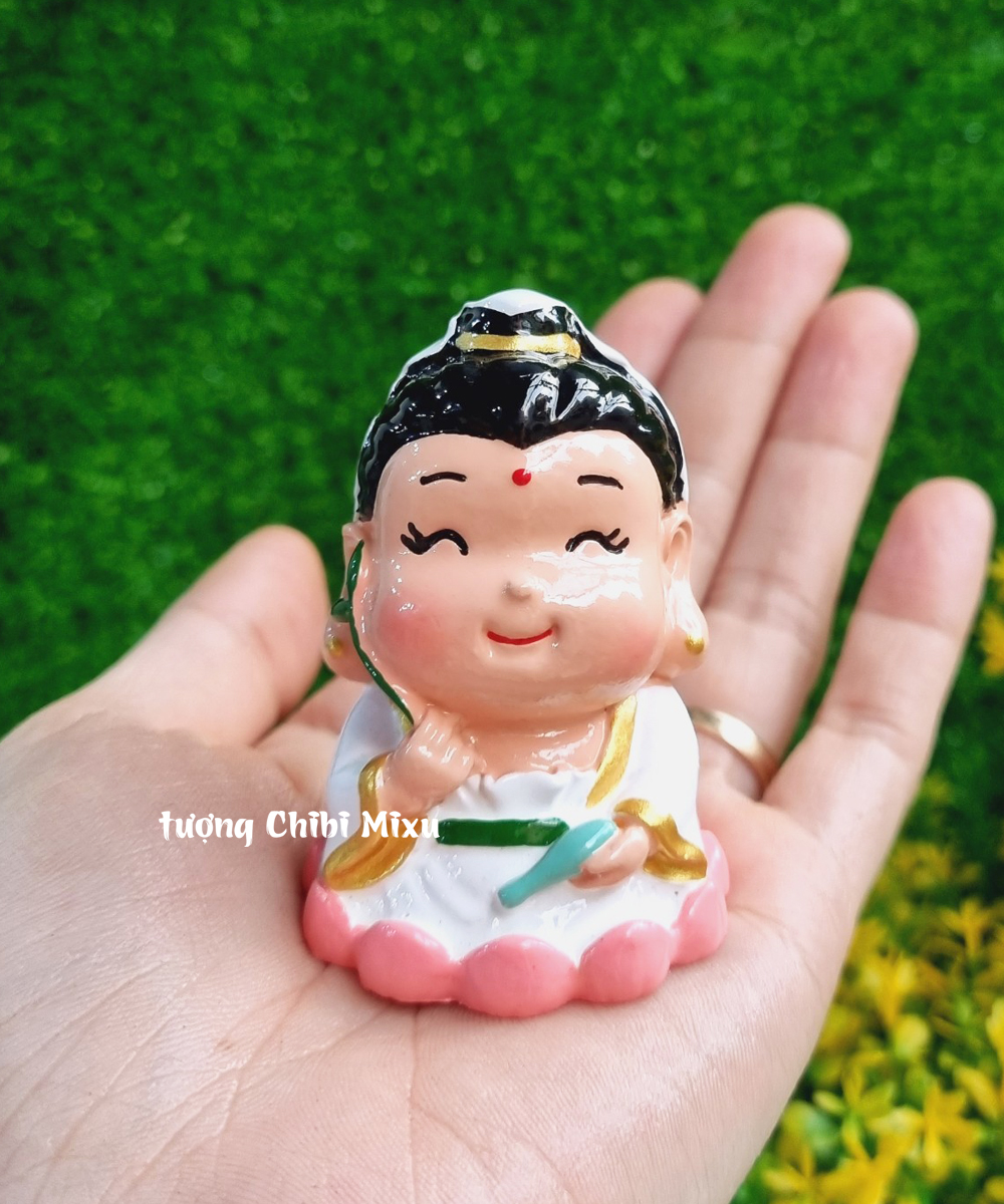 Tượng Phật Tổ - Quan Âm 6cm kèm chậu hoa sen bằng đất sét Nhật