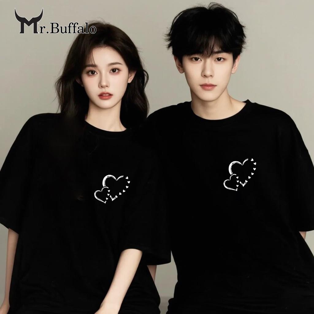Áo Thun Đôi, Cặp Mr.Buffalo trái tim đôi Tshirt Cotton 100% có bigsize Unisex Local Brand B16 - Trắng B16
