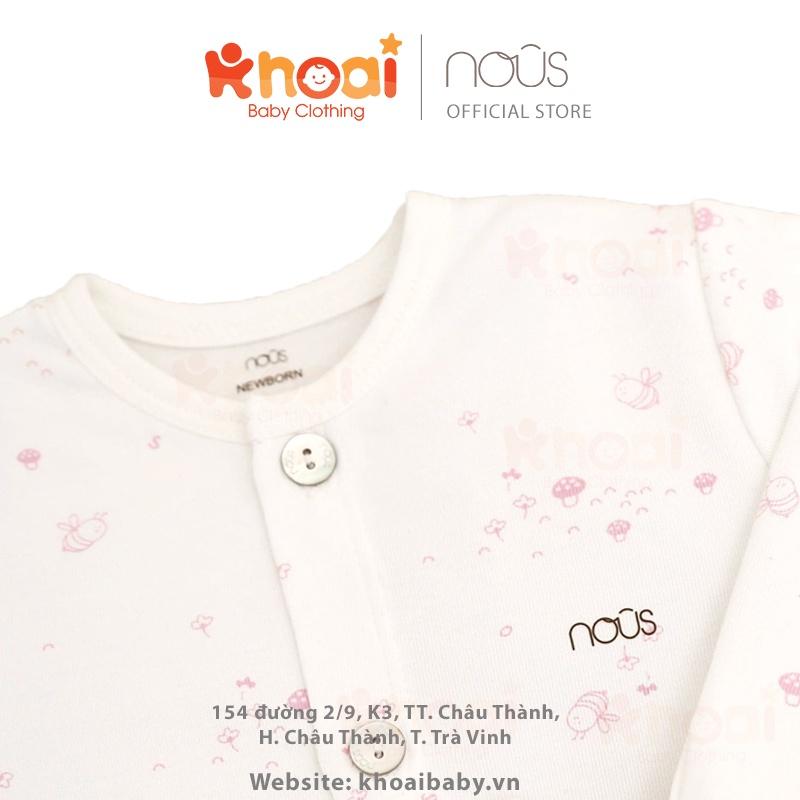 Bộ cài thẳng dài Nous trắng họa tiết ong Newborn - Chất liệu Nu Petit 95% cotton thiên nhiên