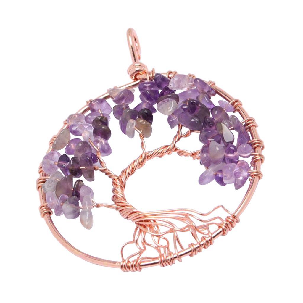 Tree of Life Pendant Crystal Necklace Gemstone Fashion Jewelry Pink