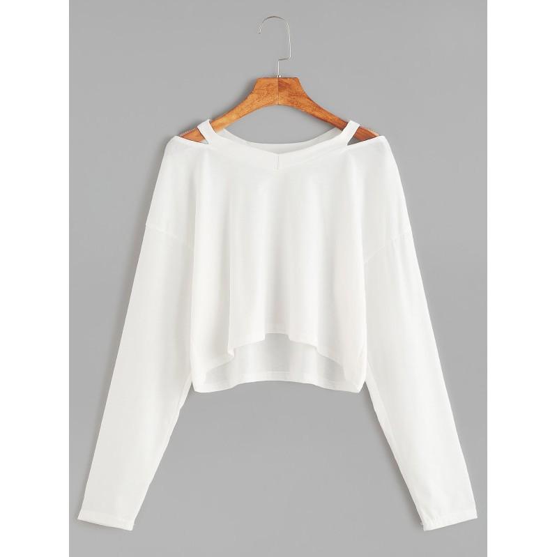 Áo thun Fox-cut out neck crop T- Shirt.