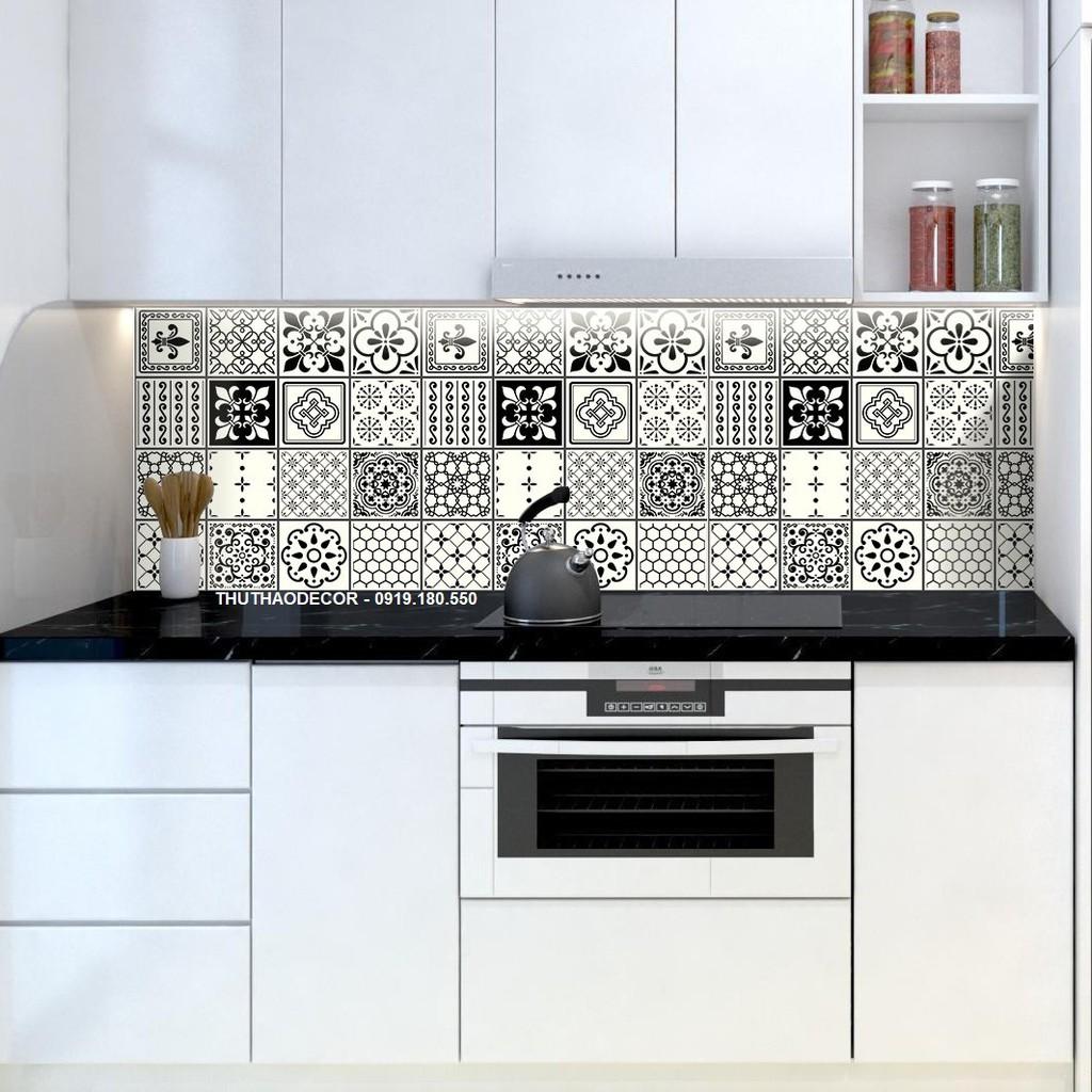 Decal Dán Bếp GẠCH BÔNG ĐEN ĐƠN SẮC 002 - Hàng in tại xưởng