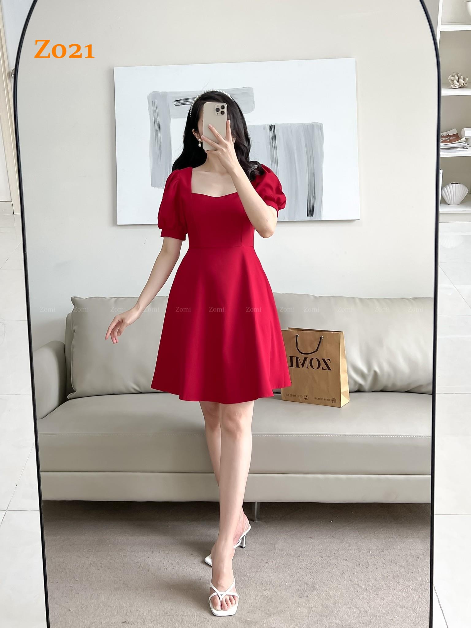 Đầm xòe cổ vuông tay búp thiết kế ZOMI z021