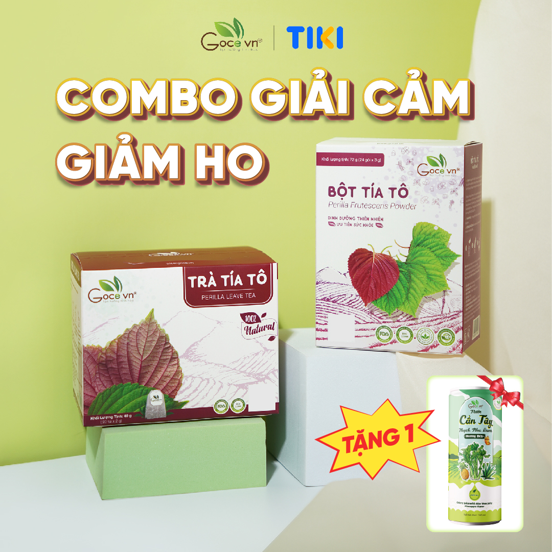 Combo Giải cảm, Giảm ho Goce (1 hộp Trà tía tô 40g, 1 hộp Bột tía tô 72g)