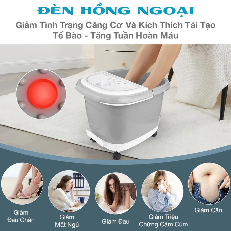 Bồn ngâm chân thải độc massage OKACHI JP-250 cao cấp, đèn hồng ngoại, làm ấm nước lưu thông máu