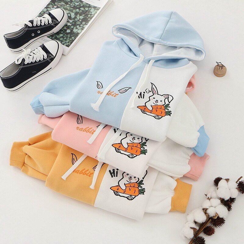 Áo hoodie nữ ️️ áo khoác hoodie nữ ( THỎ CÂM CAROT ) CUTE AO HOODIE DƯỚI 60KG dibbycloset