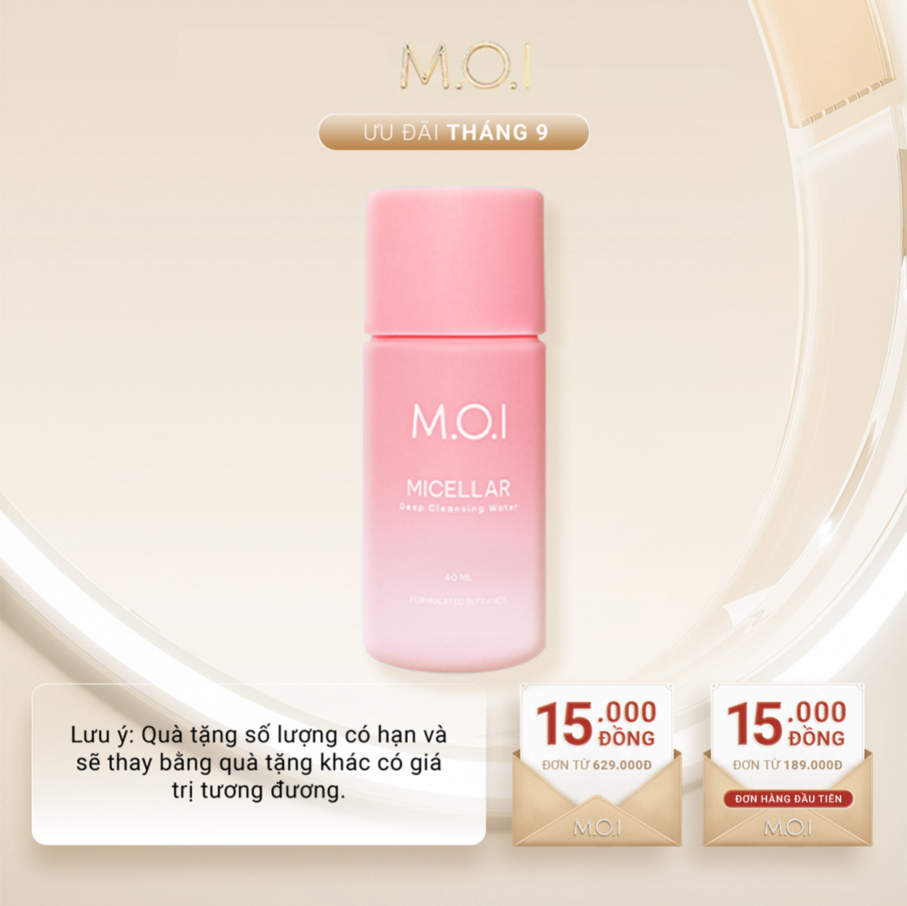 Nước tẩy trang M.O.I Micellar Deep Cleansing Water sạch sâu dịu nhẹ  40ml