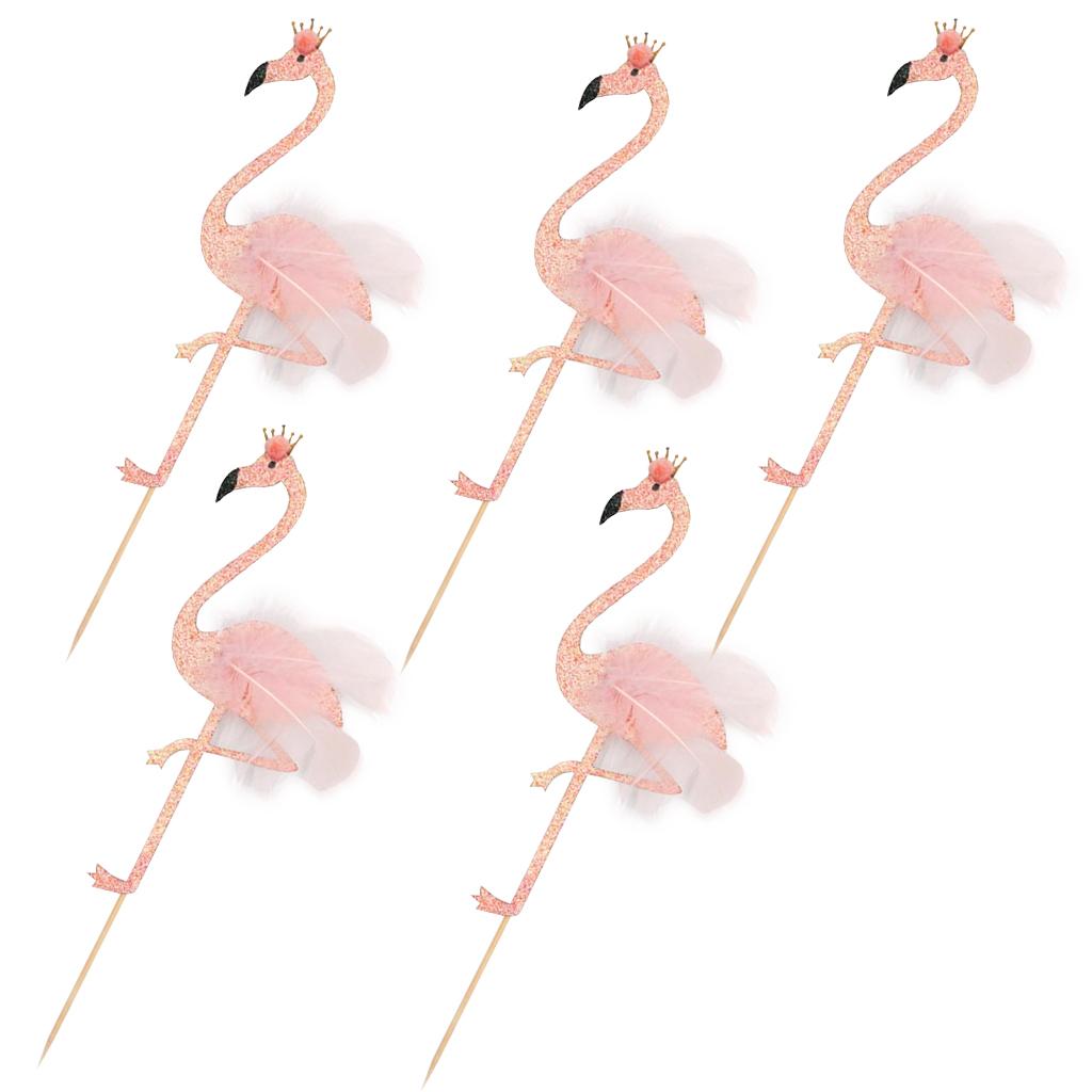 5 Pieces Glitter Tropical Flamingo Cake Toppers Baby Shower Party Decoration