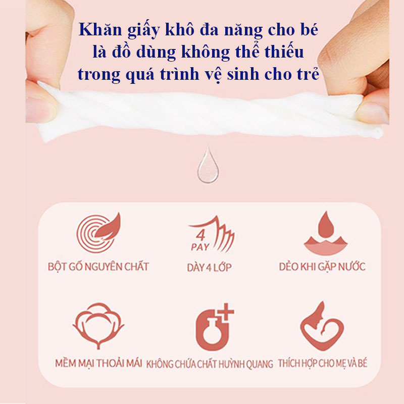 Khăn giấy khô đa năng cho bé, Khăn giấy rút Mini Bear 4 lớp mềm mại an toàn cho bé yêu – KH008