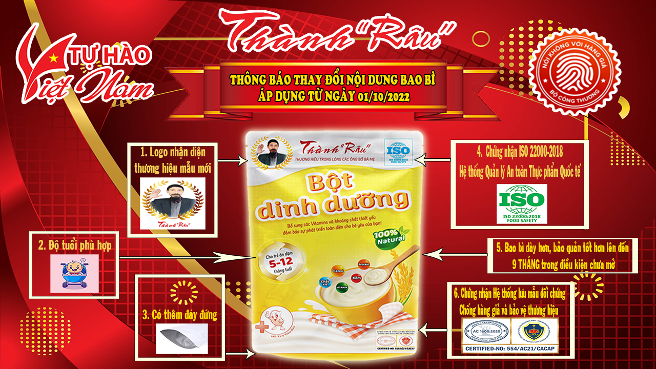 1 GÓI BỘT DINH DƯỠNG ĂN DẶM CHO TRẺ EM THÀNH RÂU - 500G