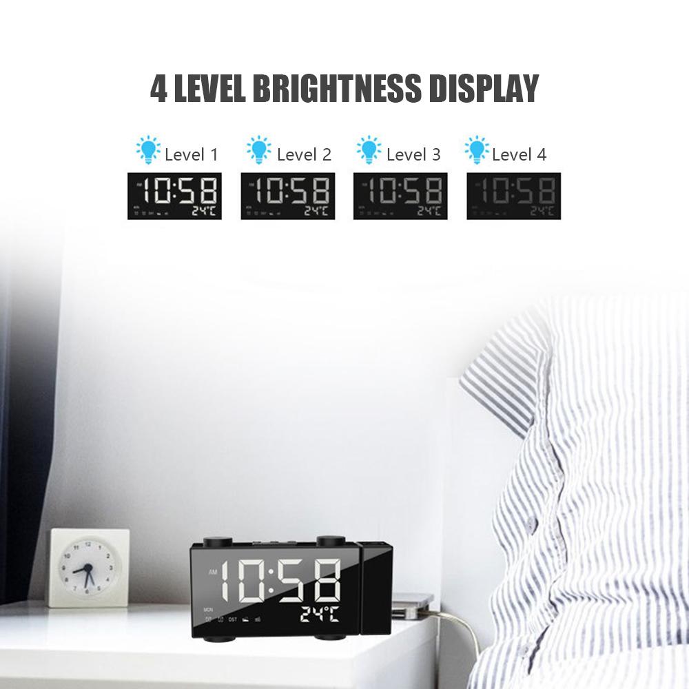 Đồng hồ báo thức có đài FM -màn hình LED 6inch- có máy chiếu xoay 180 độ báo động kép- chữ số trắng