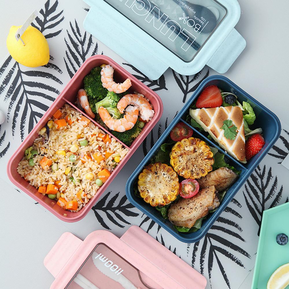 Bento Box Leak-proof Bento Lunch Box Meal Prep Containers Eco-Friendly Wheat Straw Lunch Box Kit with Chopsticks