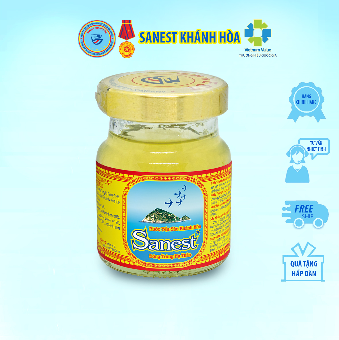 Nước Yến sào Khánh Hòa Sanest Đông Trùng Hạ Thảo đóng lọ 70ml