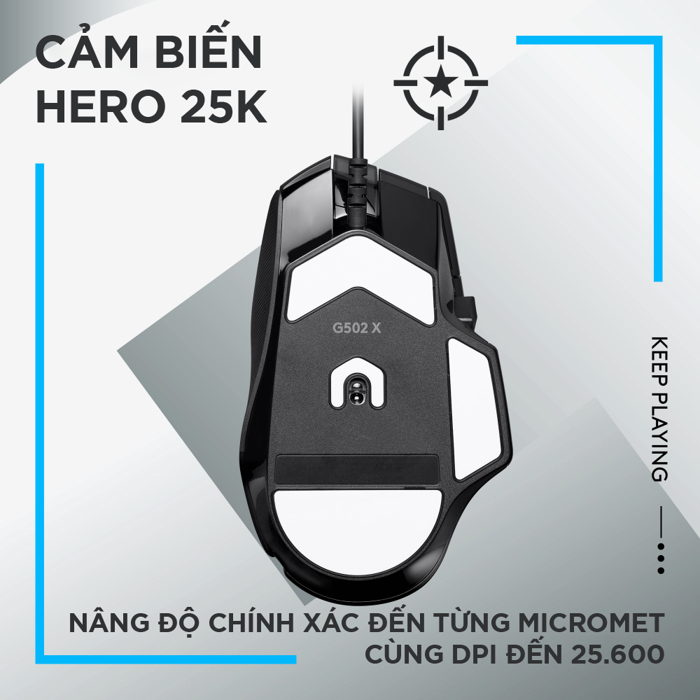 Chuột game có dây Logitech G502 X  – switch LIGHTFORCE hybrid, Cảm biến Hero 25K, 13 nút macro, tương thích Windows/Mac OS - Hàng chính hãng